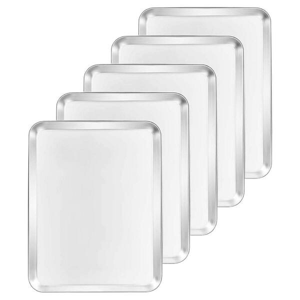 1 qt. Silver Stainless Steel Bakeware Baking Sheets Set 5 Piece Oven Safe Dishwasher Safe Healthy Easy Clean with Rack
