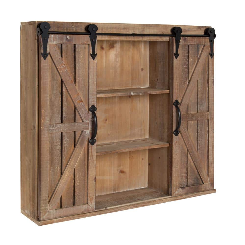 Rustic Brown Wood Wall Cabinet with Sliding Barn Doors