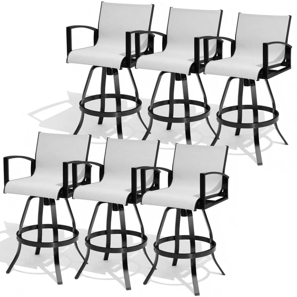 "6-Pack Aluminum Bar Stools Outdoor Bar Stool with 19.3"" Wide Seat and Sunbrella Fabric in Oyster Swivel Bar Stools" price history on PriceWatchPro
