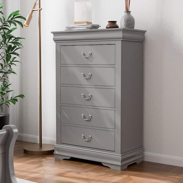 Burkhart II Gray 5-Drawer 31.5 in. Chest of Drawers with Bracketed Feet