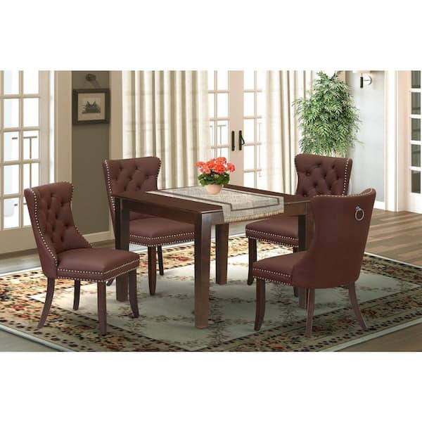 East West Furniture 5-Piece Mahogany Finish Solid Wood Top - Square Upholstered Dining Room Set - Seats 4