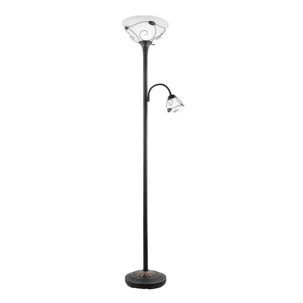 Merra 71 in. Dark Bronze Torchiere Floor Lamp with Adjustable Reading Lamp