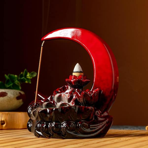 Afoxsos Red Ceramic Waterfall Incense Burner with 90-Incense