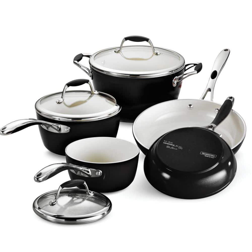 Tramontina 5 qt Ceramic Non Stick All in One Plus Pan 5 PC Set Color: Pink 80110/086DS