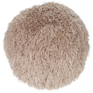 Shag Taupe Shag 14 in. x 14 in. Round Throw Pillow
