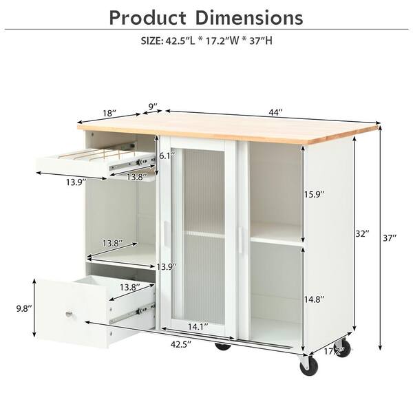 Runesay Blue Mdf Base with Mdf Wood Top Rolling Kitchen Island (26.97-in x 44.03-in x 37-in)