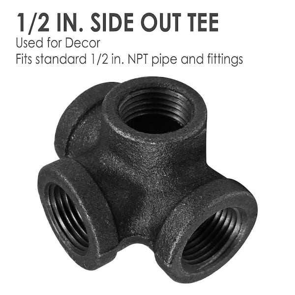 Black Iron Pipe Four Way Cross 1/2" FIP FPT NPT Female Fitting 