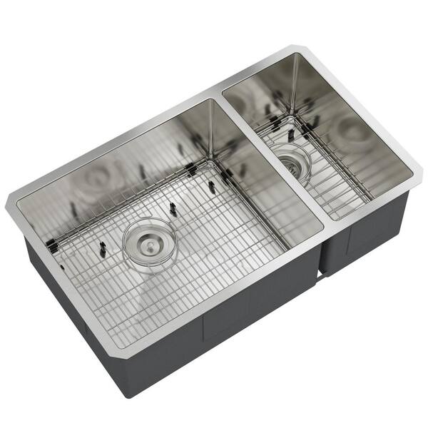 Dimakai 32 in. Undermount Double Bowl Brushed Stainless