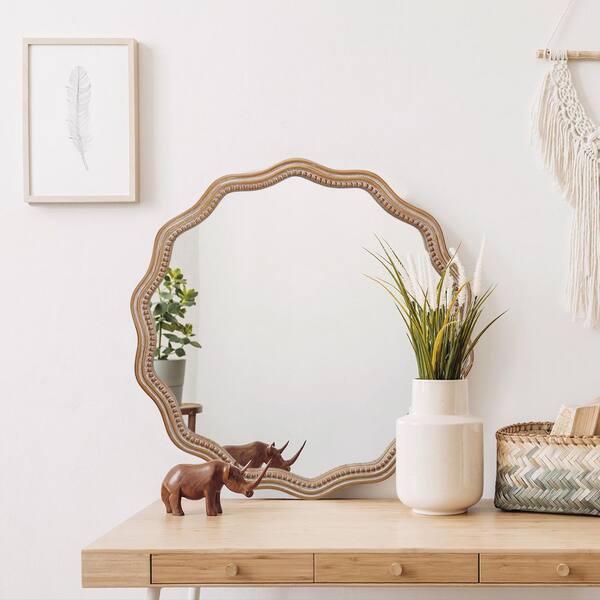 Vsmile Gold 23.62 in. x 23.62 in. x 1.18 in. Round Wavy Mirror