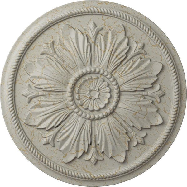 Ekena Millwork 23-5/8 in. x 1-1/2 in. Kaya Urethane Ceiling Medallion (Fits Canopies upto 5-1/4 in.), Pot of Cream Crackle