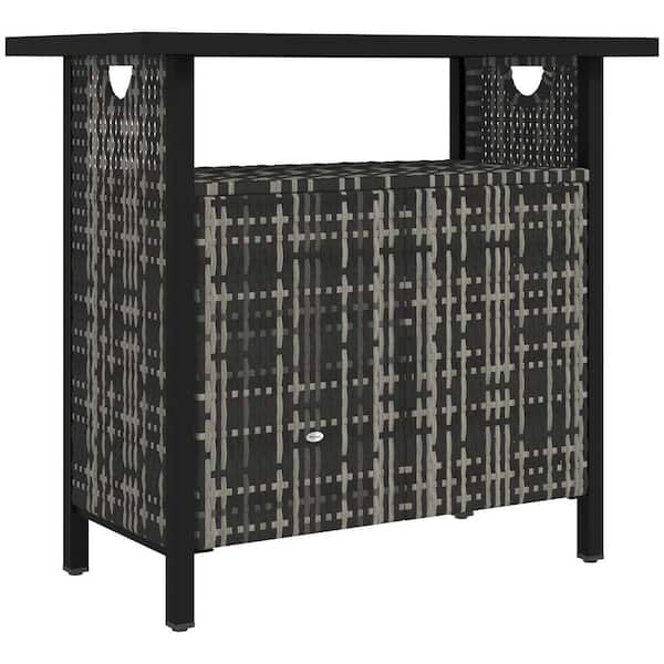 Outsunny 46 gal. Outdoor Pool Towel Storage Cabinet Organizer, Deck Box with Cabinet, Mixed-Gray