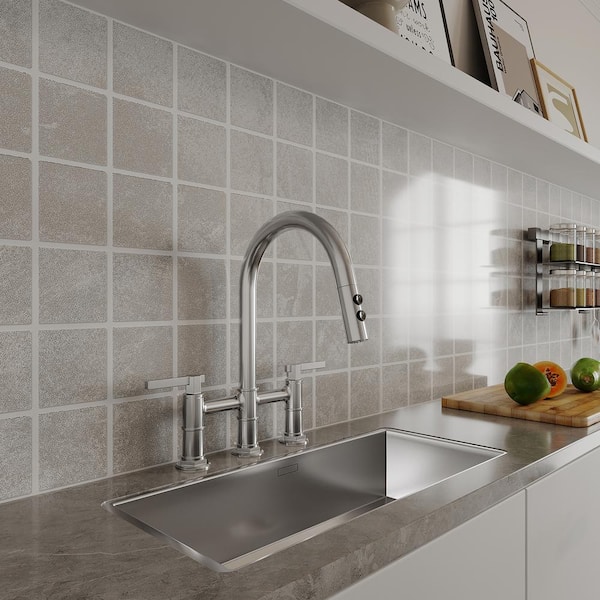 Modern Double Handle 3 Holes Deck Mount Bridge Kitchen Faucet With 2-Sprayer Pattern 360 Swivel Spout in Brushed Nickel