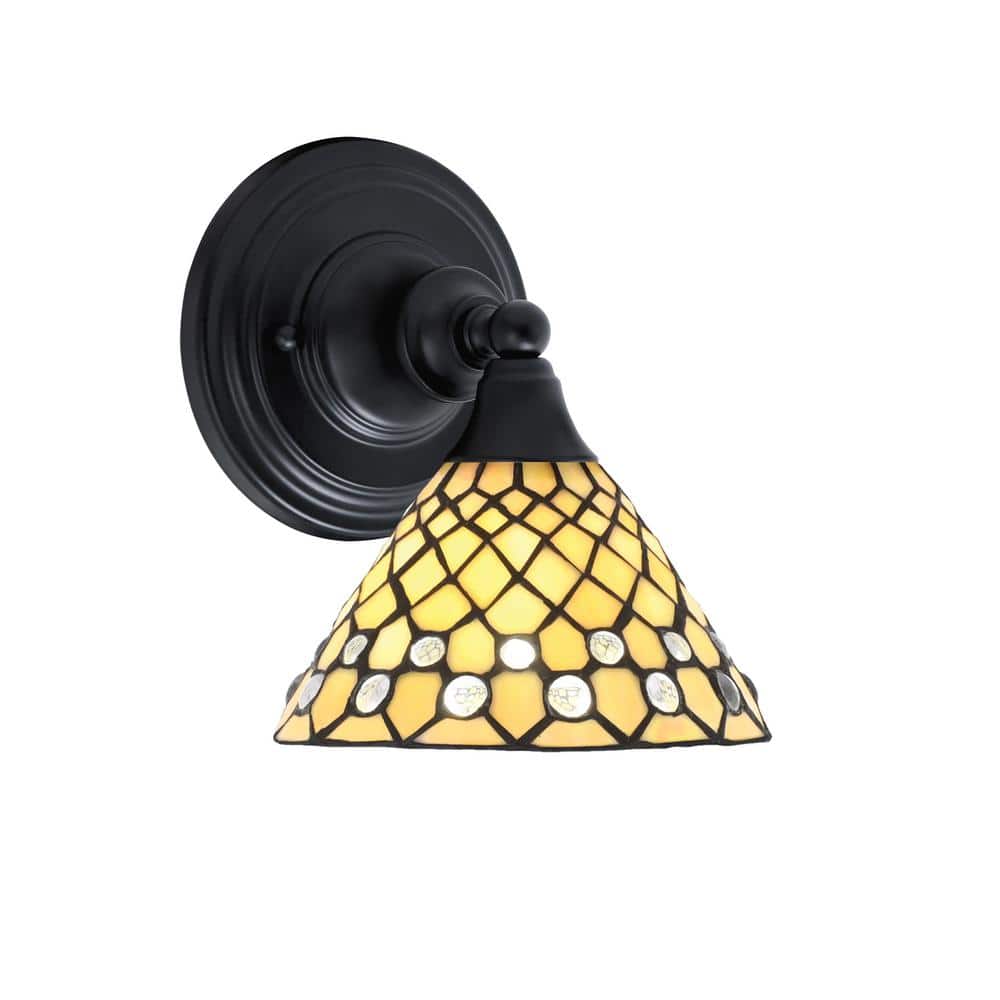 Fulton 1-Light Matte Black Wall Sconce, 7 in. Starlight Art Glass