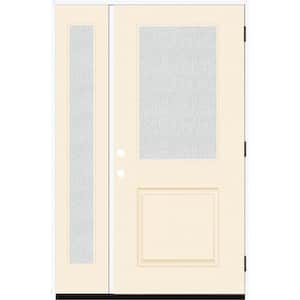 Legacy 51 in. W. x 80 in. 1/2 Lite Rain Glass LHOS Primed Linen Finish Fiberglass Prehung Front Door with 12 in. SL