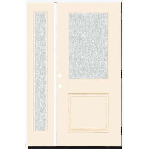 Steves & Sons Legacy 53 in. x 80 in. 1/2 Lite Rain Glass LHOS Primed Linen Finish Fiberglass Prehung Front Door w/14 in. SL
