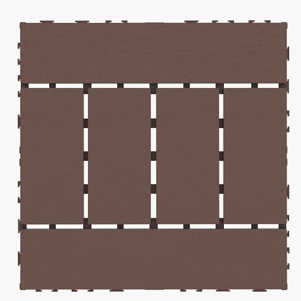 H Style 12 in. x 12 in. Square Interlocking Decking Tiles Composite Floor Tile for Porch Poolside, Red Brown(44-Pack)
