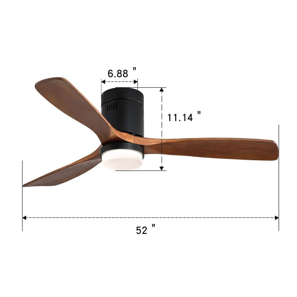 52" Walnut and Black Wood Blade Ceiling Fan with Remote and Light