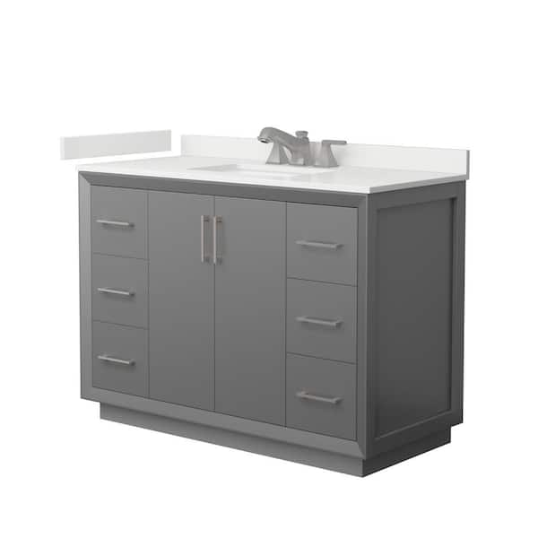 Wyndham Collection Strada 48 in. W x 22 in. D x 35 in. H Single Bath Vanity in Dark Gray with White Quartz Top
