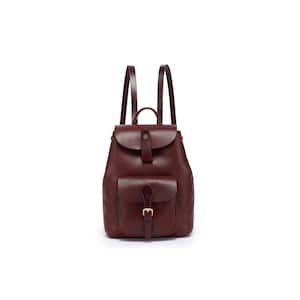 10.5 in. Dark Brown Genuine Leather Backpack with Adjustable Shoulder Straps
