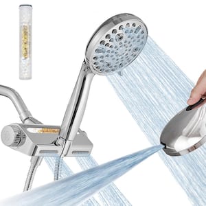 10-spray Wall Mount Dual Shower Head and Handheld Shower Head 1.8 GPM with Stainless Steel Hose in Polished Chrome
