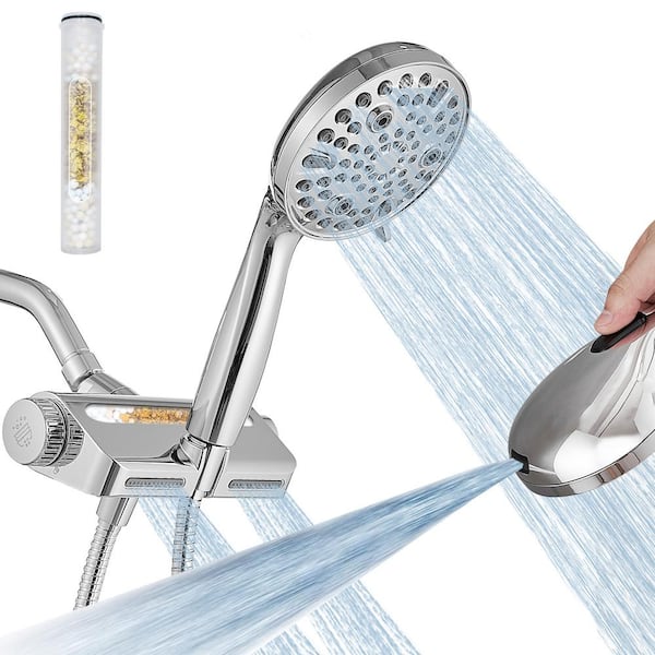 BWE 10-spray Wall Mount Dual Shower Head and Handheld Shower Head 1.8 GPM with Stainless Steel Hose in Polished Chrome