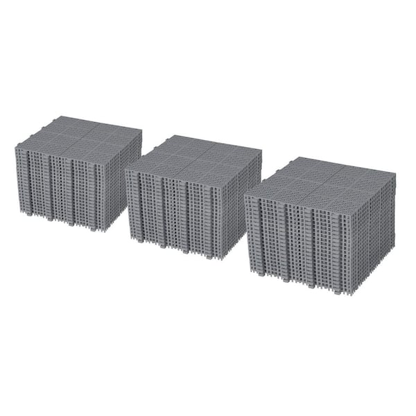 DENISLAWN 1 ft. x 1 ft. Interlocking Floor Tiles Plastic Deck Tile Cross Stripe Pattern in Gray (60 per Case)