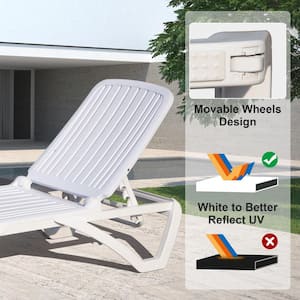 Adjustable Recliner Plastic Outdoor Chaise Lounge Pool Lounger Tanning Lounge Chair in White