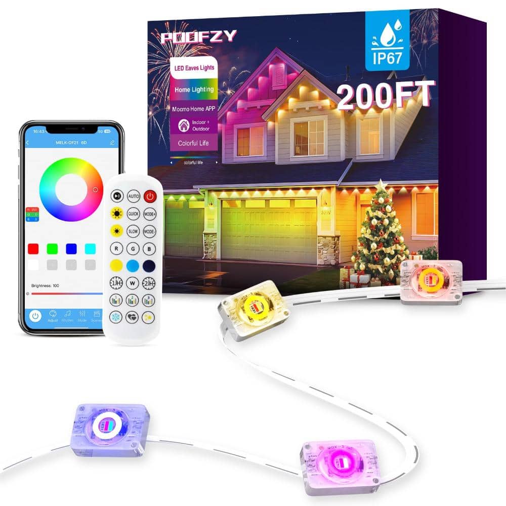 200ft RGB IC Smart Permanent Outdoor Lights, IP67 Eaves House Roof Lighting, 50 Scenes App Remote, Christmas Decor price history on PriceWatchPro