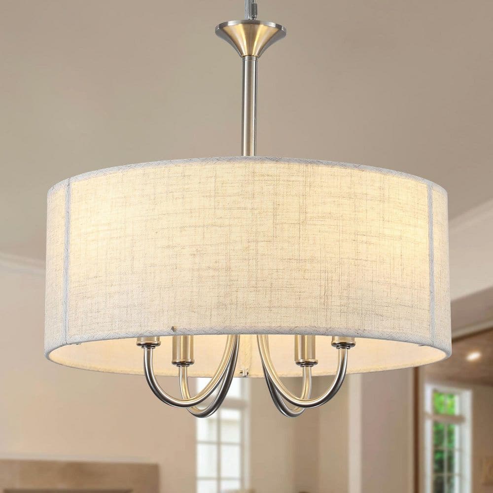 4-Light Nickel Vintage Candlestick Chandelier With Linen Drum Shade Pendant Light for Living Room Bedroom price history on PriceWatchPro