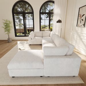 157.4 in. Square Arm 6-Piece Faux Rabbit Fur Fabric L-Shaped Oversized Sectional Sofa For Living Room in Beige