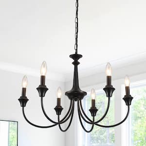 6-Light Vintage Black Candlestick Hanging Island Linear Chandelier for Kitchen Island