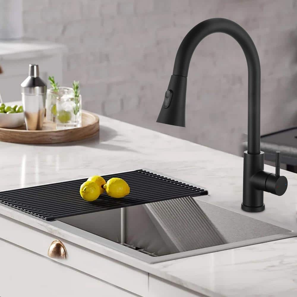 Staykiwi Single Handle Pull Down Sprayer Kitchen Faucet With Advanced   Matte Black Pull Down Kitchen Faucets Skchmkf02 Mb 64 1000 