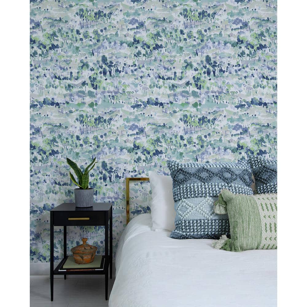 Seaglass Blue Abstract Watercolor Peel and Stick Wallpaper