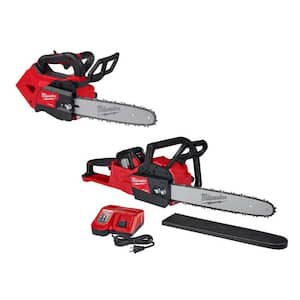 M18 FUEL 12 in. Top Handle 18V Lithium-Ion Brushless Cordless Chainsaw & 16 in. Chainsaw, 12.0 Ah Battery, Charger