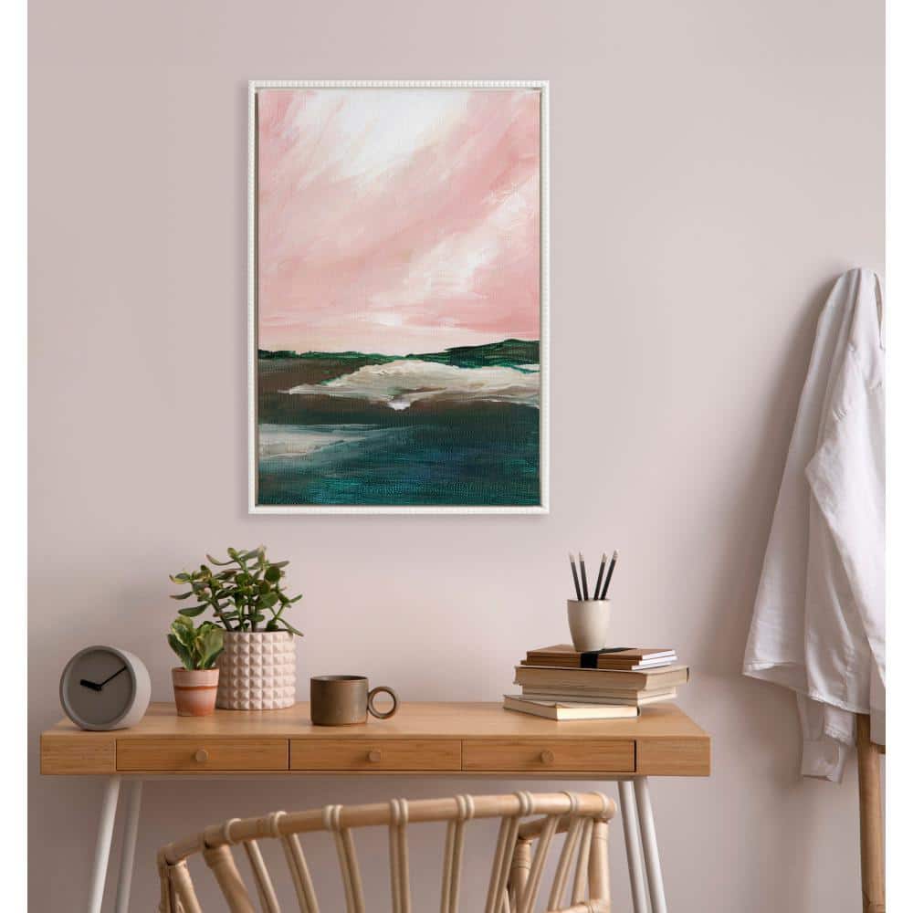 23" x 33" Pink and Green Landscape Canvas Print with White Beaded Frame