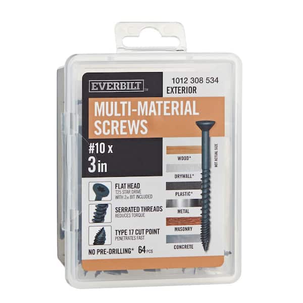 #10 x 3 in. Black 6-Lobe Torx Drive Exterior Flat Head Multi-Material Screw 1 lb. -Box (64-Piece)