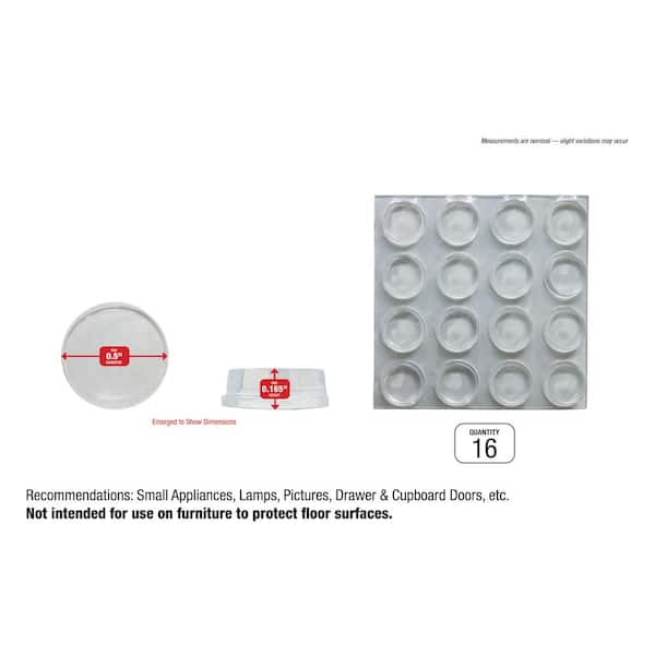 Shepherd - 1/2 in. Clear Soft Rubber Like Plastic Self-Adhesive Round Bumpers (16-Pack)