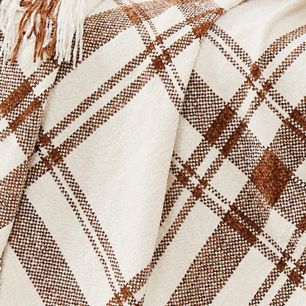 Plaid Chenille 50x70 Reversible Winter Throw with Fringe