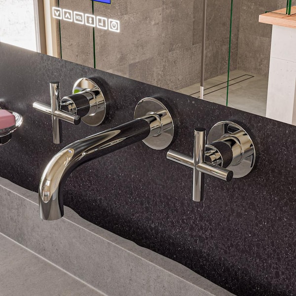 ALFI BRAND 8 in. Widespread 2-Handle Wall Mount Bathroom Faucet in Polished Chrome