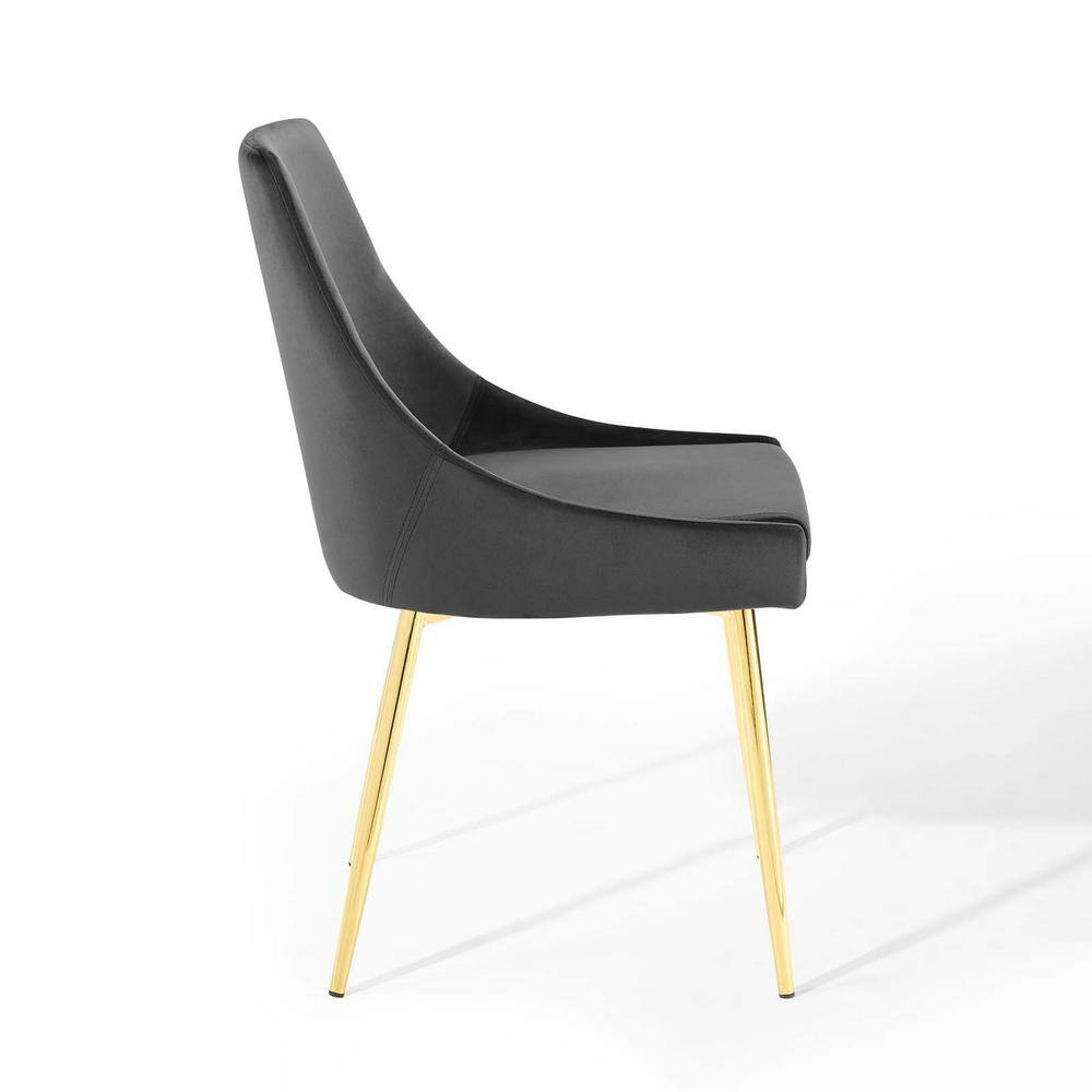 Charcoal Velvet Upholstered Side Chair with Gold Metal Legs