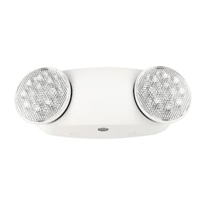 Integrated LED Emergency Light with 2 Round Adjustable lamps, 90 Min Backup, Damp Rated, UL Listed, 120/277VAC, White