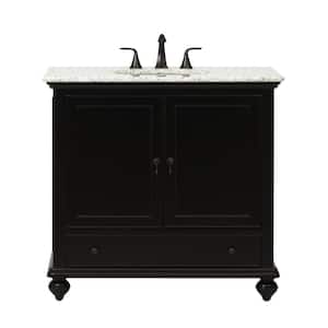Newport 37 in. W x 22 in. D x 35 in. H Single Sink Freestanding Bath Vanity in Black with Gray Granite Top