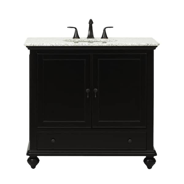 Home Decorators Collection Newport 37 in. W x 22 in. D x 35 in. H Single Sink Freestanding Bath Vanity in Black with Gray Granite Top