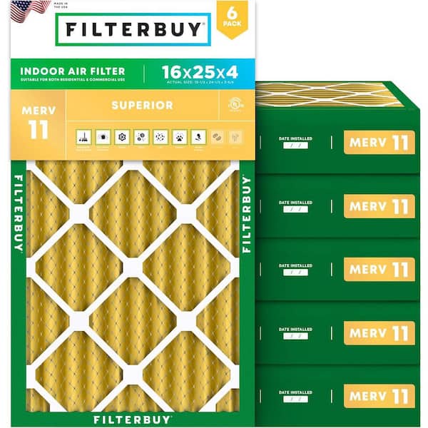 16 in. x 25 in. x 4 in. MERV 11 (FPR 7) Allergen Defense Pleated HVAC AC Furnace Air Filters Replacement (6-Pack)