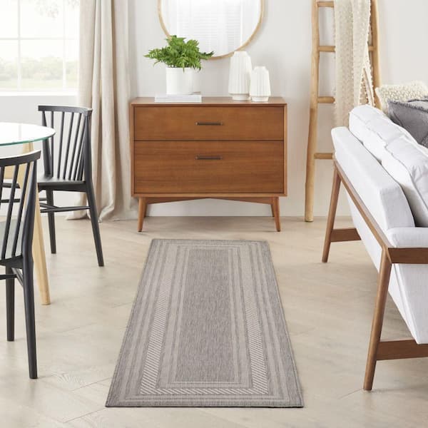 Horizon Grey 2 ft. x 6 ft. Indoor/Outdoor Bordered Contemporary Runner Area Rug