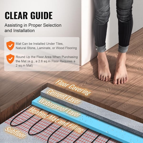 VEVOR Floor Heating Mat 100 Sq. ft Electric Radiant In-Floor Heated Warm System with Digital Floor Sensing Thermostat