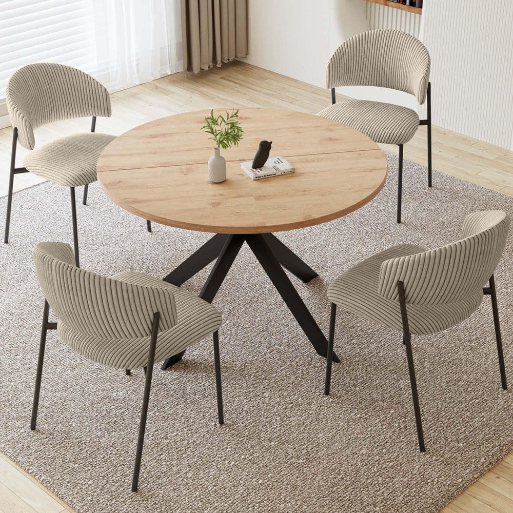 5-Piece Set of 4 Grey Chairs and Round Dining Table, Dining Table Set, Dining Room Set with 4 Chairs