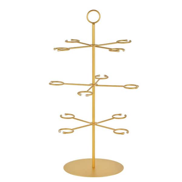 Gold Freestanding Stemware Rack 3 Tier Metal Champagne Cocktail Tower Holds 12 Glasses for Weddings Parties Events
