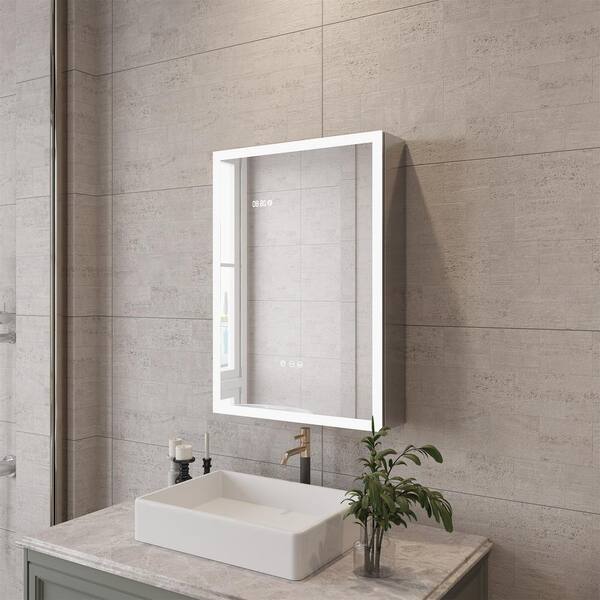 HMMHVV 20 in. W x 28 in. H Rectangular Aluminum Left Surface Mount Smart LED Lighted Wall Bathroom Medicine Cabinet with Mirror
