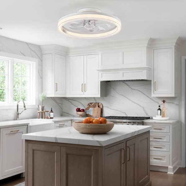 20 in. LED Indoor White Low Profile Ceiling Fan with Dimmable Lighting Small Flush Mount Ceiling Fan with Remote